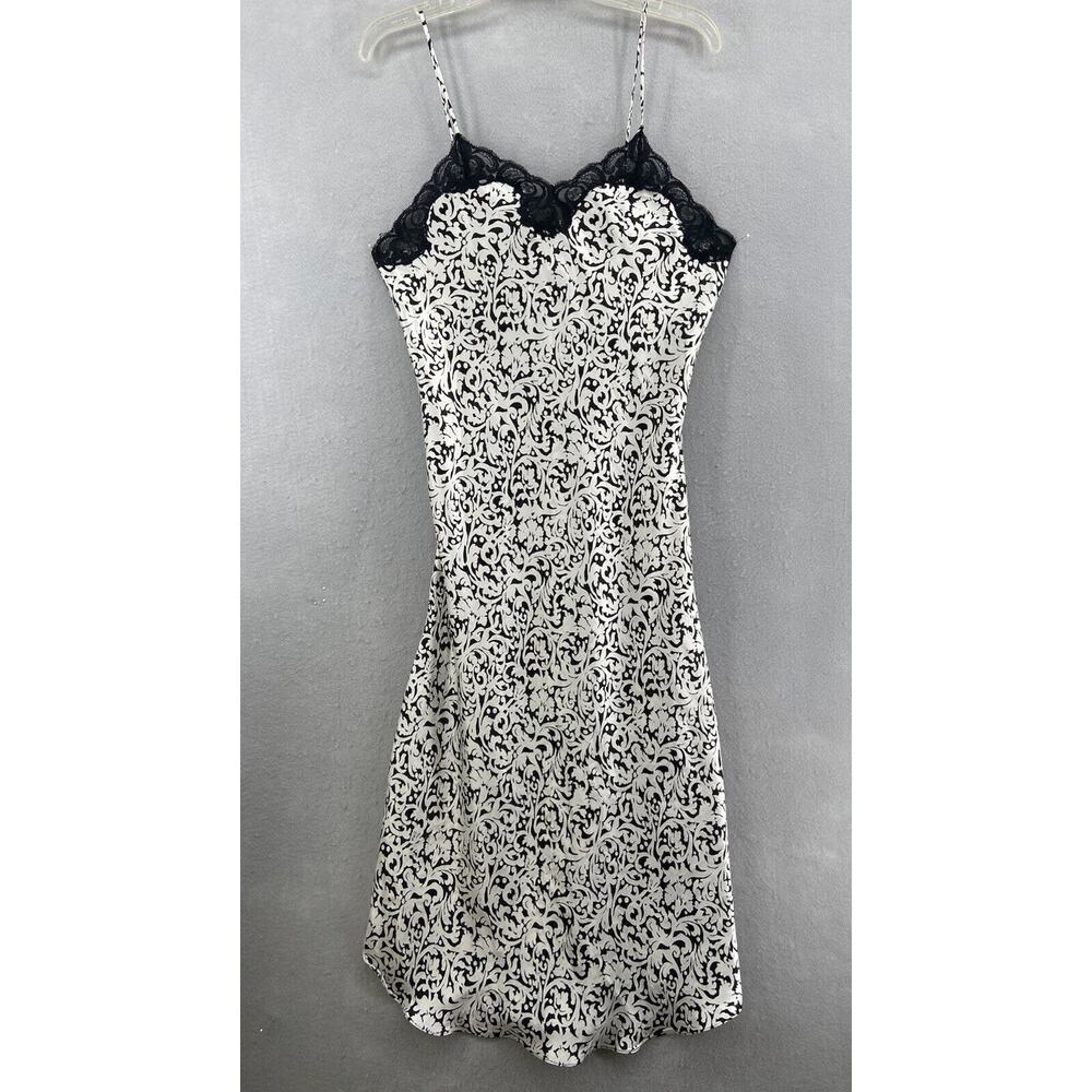 Lauren Alexandra Night Gown Womens Sz M Vintage Chemise Black White Lace Floral‎
